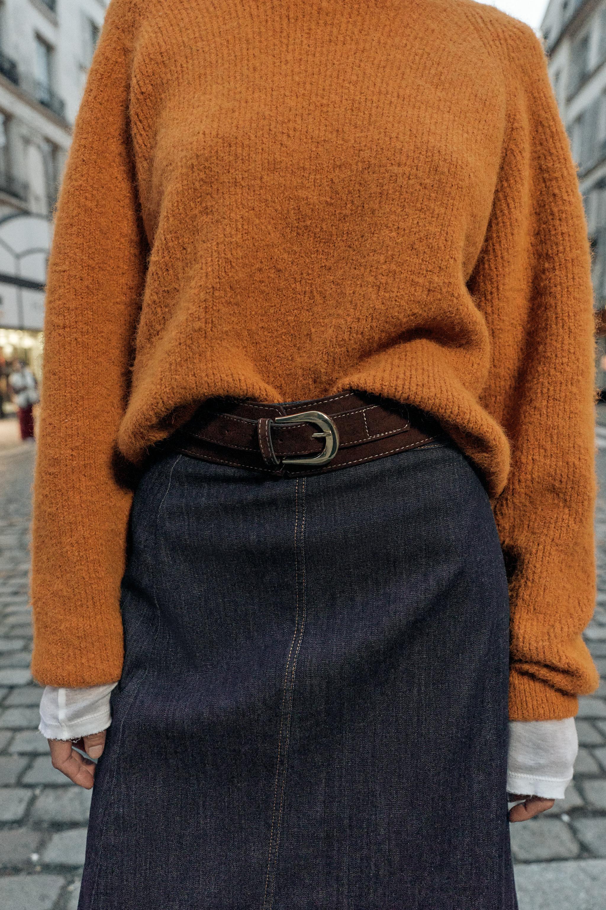 Z1975 BELTED WRAP DENIM MIDI SKIRT